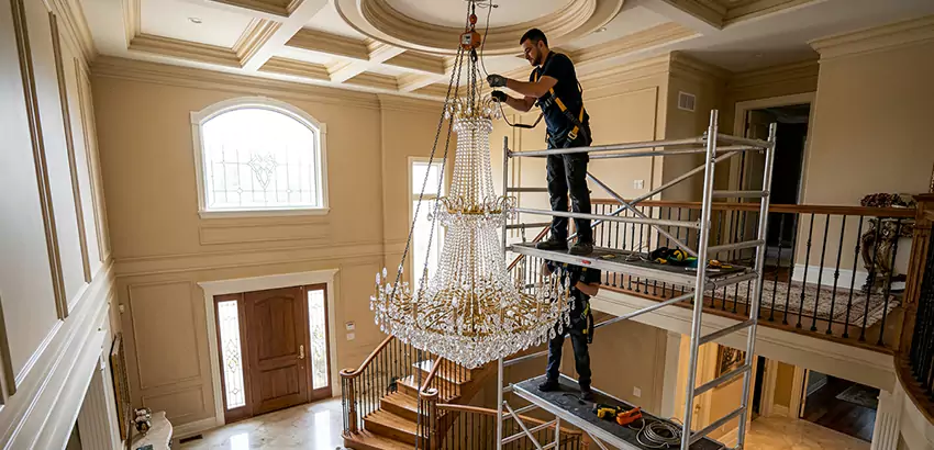 Two-Story Foyer Chandelier Installation in Birmingham